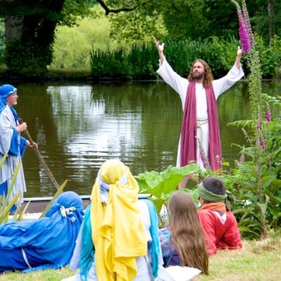 Jesus preaching outdoors